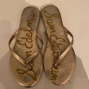 Sam Edelman Rose Gold Snakeskin Flip Flops